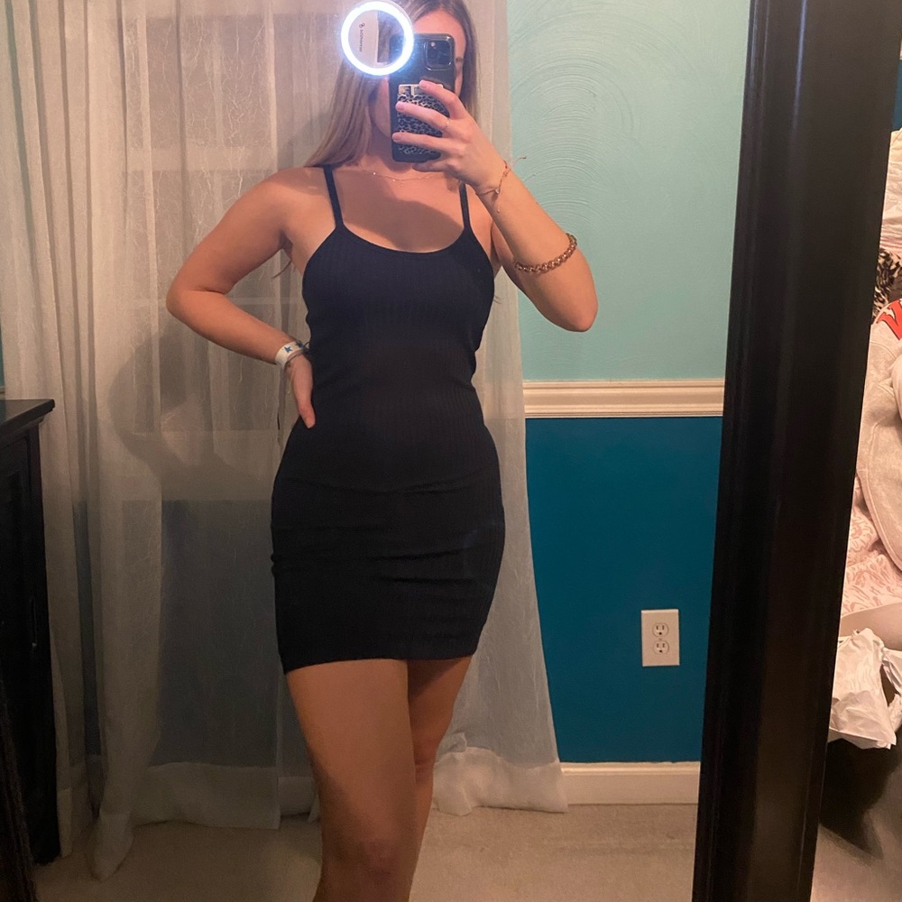 ‼️Navy Blue Body Con Ribbed Detailed Back Mini Dress